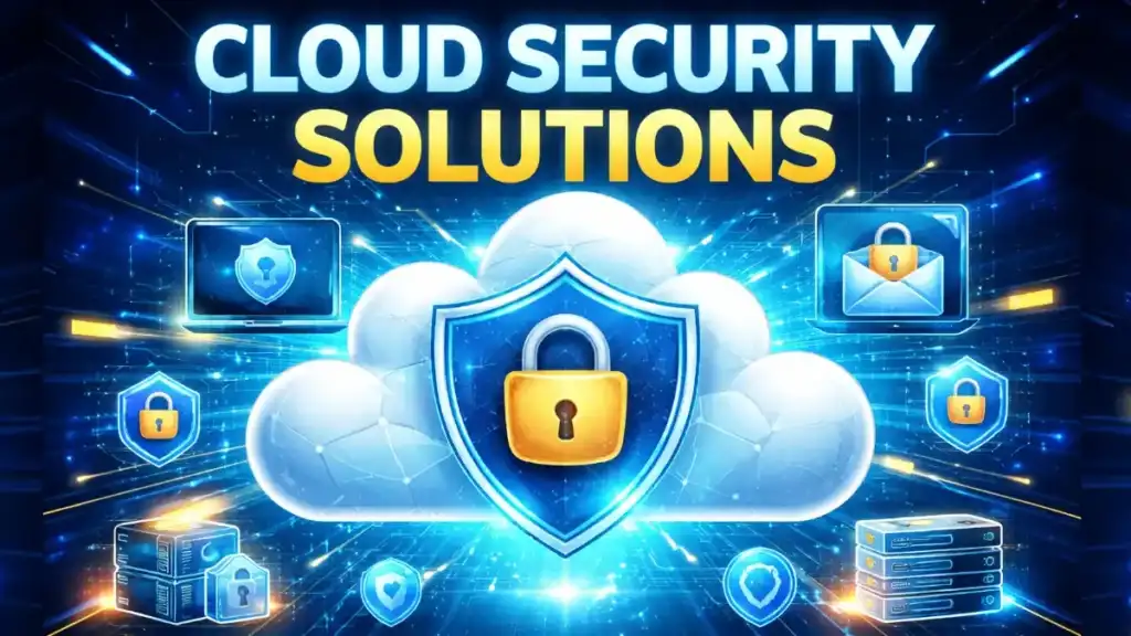 Cloud security solutions with lock imagery